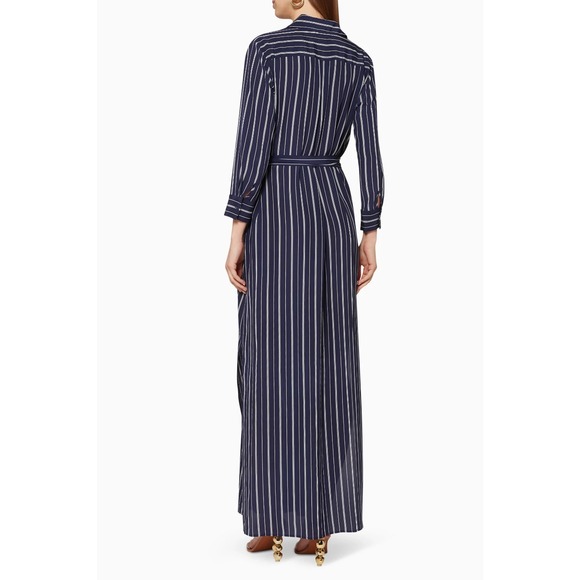 L'Agence Cameron Silk Maxi Shirt Dress Navy White Stripe Belted Small - Picture 2 of 9